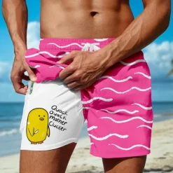 Discount OUKU Men's Geometric Chick Funny Lined Shorts 2 in 1 Board Shorts Swim Shorts Mid Waist Hawaiian Vacation Holiday Beach Wear Side Pockets With Compression Liner Elastic Drawstring Waist Designer Clothing