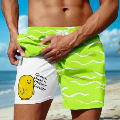 Discount OUKU Men's Geometric Chick Funny Lined Shorts 2 in 1 Board Shorts Swim Shorts Mid Waist Hawaiian Vacation Holiday Beach Wear Side Pockets With Compression Liner Elastic Drawstring Waist Designer Clothing
