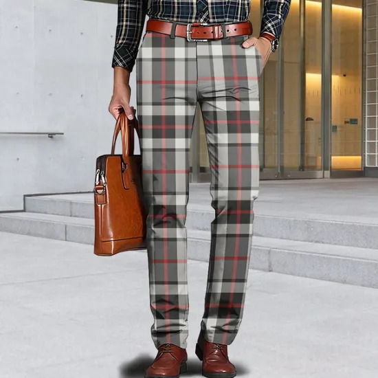 Clearance OUKU Men's Geometric Color Block Plaid / Check Dress Pants Mid Waist Business Casual Formal Home Dailywear Zipper Pocket Summer Spring Fall 3D Print Red Yellow Blue