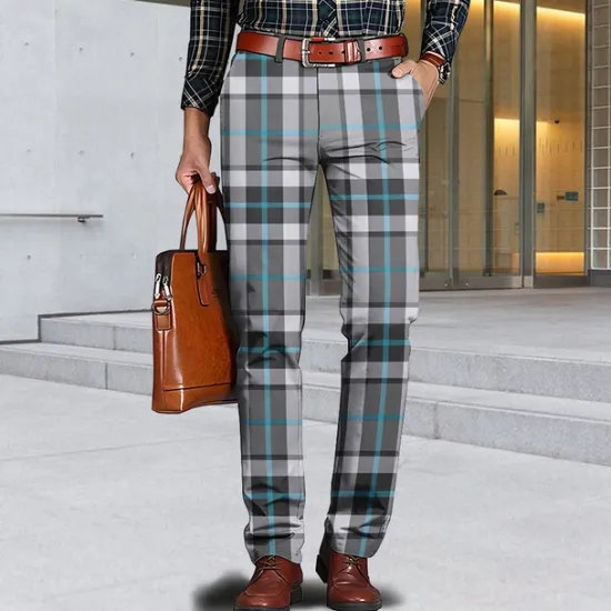 Clearance OUKU Men's Geometric Color Block Plaid / Check Dress Pants Mid Waist Business Casual Formal Home Dailywear Zipper Pocket Summer Spring Fall 3D Print Red Yellow Blue
