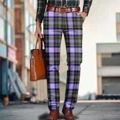 Sale OUKU Men's Geometric Color Block Plaid / Check Dress Pants Mid Waist Casual Outdoor Home Dailywear Zipper Pocket Summer Spring Fall 3D Print Yellow Red Blue