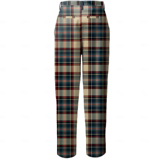 Sale OUKU Men's Geometric Color Block Plaid / Check Dress Pants Mid Waist Casual Outdoor Home Dailywear Zipper Pocket Summer Spring Fall 3D Print Yellow Red Blue