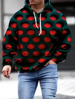 Clearance OUKU Men's Geometric 3D Hoodie Hoodies Sweatshirt Designer Basic Long Sleeve Hooded Red Blue Fall Designer