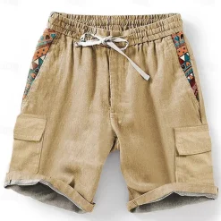 OUKU Men's Geometric 3D Print Shorts Summer Shorts Casual Shorts Mid Waist Designer Ethnic Style Retro Vintage Casual Daily Holiday Pocket Drawstring Elastic Waist Designer Clothing Apparel