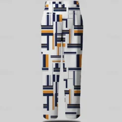 OUKU Men's Geometric Dress Pants Mid Waist Business Casual Formal Dailywear Pocket Summer Spring Fall 3D Print White