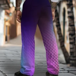 Hot OUKU Men's Geometric Dress Pants Mid Waist Business Casual Formal Dailywear Zipper Pocket Straight Leg Trousers Summer Spring Fall 3D Print Purple