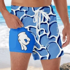 Sale OUKU Men's Geometric Funny gestures Lined Shorts 2 in 1 Board Shorts Swim Shorts Mid Waist Hawaiian Vacation Beach Wear Side Pockets With Compression Liner Elastic Drawstring Waist Designer Clothing