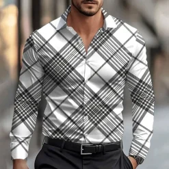 Online OUKU Men's Geometric Geometric Pattern Dress Shirt Button Up Shirt Long Sleeve Business Casual Business Daily Fall Spring & Summer Shirt Collar Button Up 3D Print White+Black