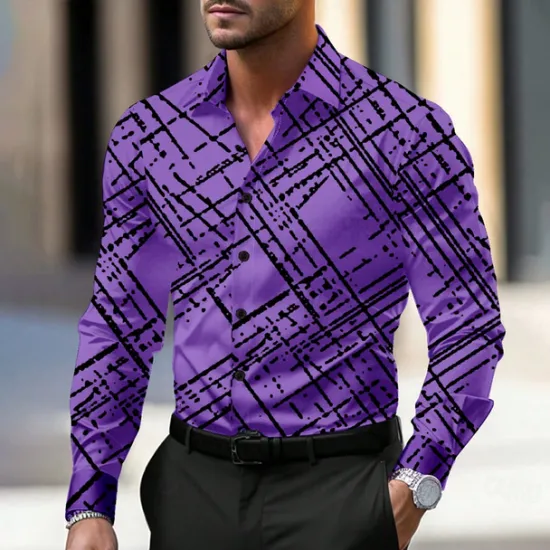 OUKU Men's Geometric Geometric Pattern Dress Shirt Button Up Shirt Long Sleeve Business Casual Business Daily Fall Spring & Summer Shirt Collar Button Up 3D Print Black White Blue Purple