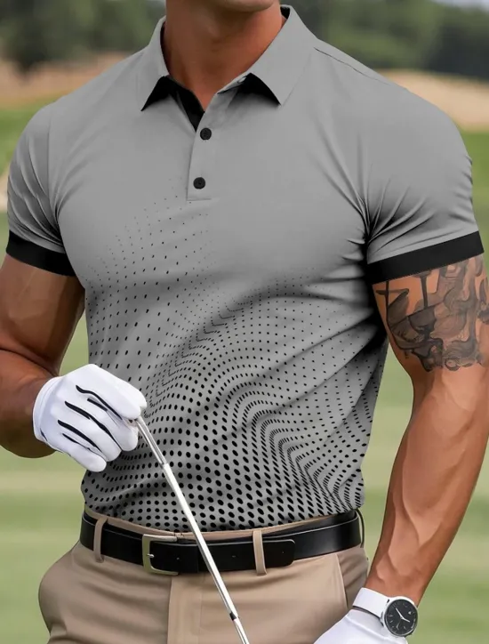 Clearance OUKU Men's Geometric Golf Polo Sports Polo Shirts Short Sleeve Polo Shirts Collared Shirts Casual Outdoor Athleisure Buttons Summer Yellow Red Navy Blue