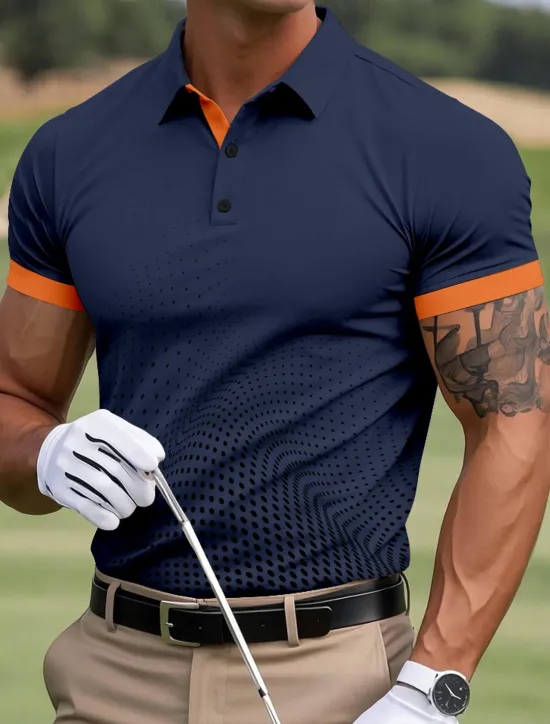 Clearance OUKU Men's Geometric Golf Polo Sports Polo Shirts Short Sleeve Polo Shirts Collared Shirts Casual Outdoor Athleisure Buttons Summer Yellow Red Navy Blue