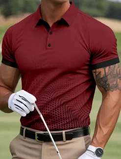 Clearance OUKU Men's Geometric Golf Polo Sports Polo Shirts Short Sleeve Polo Shirts Collared Shirts Casual Outdoor Athleisure Buttons Summer Yellow Red Navy Blue