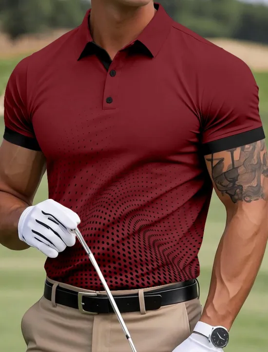 Clearance OUKU Men's Geometric Golf Polo Sports Polo Shirts Short Sleeve Polo Shirts Collared Shirts Casual Outdoor Athleisure Buttons Summer Yellow Red Navy Blue