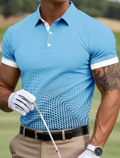 Clearance OUKU Men's Geometric Golf Polo Sports Polo Shirts Short Sleeve Polo Shirts Collared Shirts Casual Outdoor Athleisure Buttons Summer Yellow Red Navy Blue
