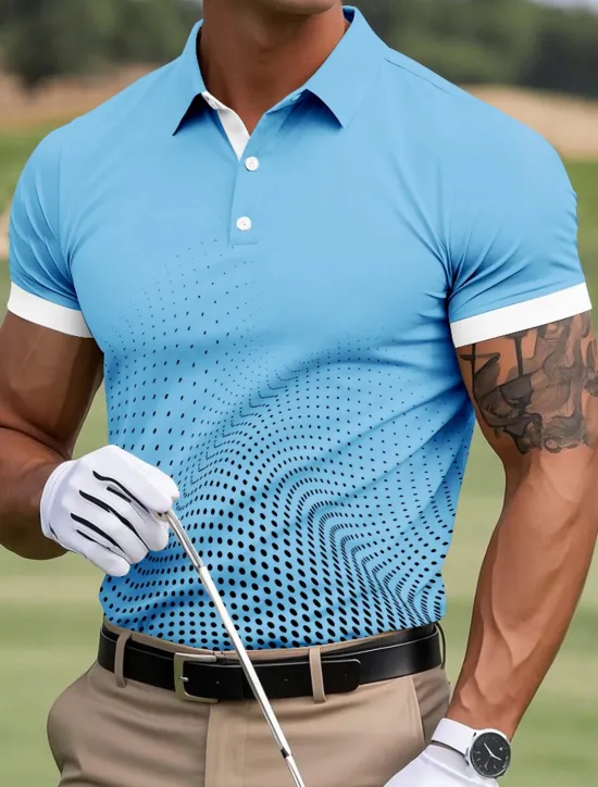 Clearance OUKU Men's Geometric Golf Polo Sports Polo Shirts Short Sleeve Polo Shirts Collared Shirts Casual Outdoor Athleisure Buttons Summer Yellow Red Navy Blue