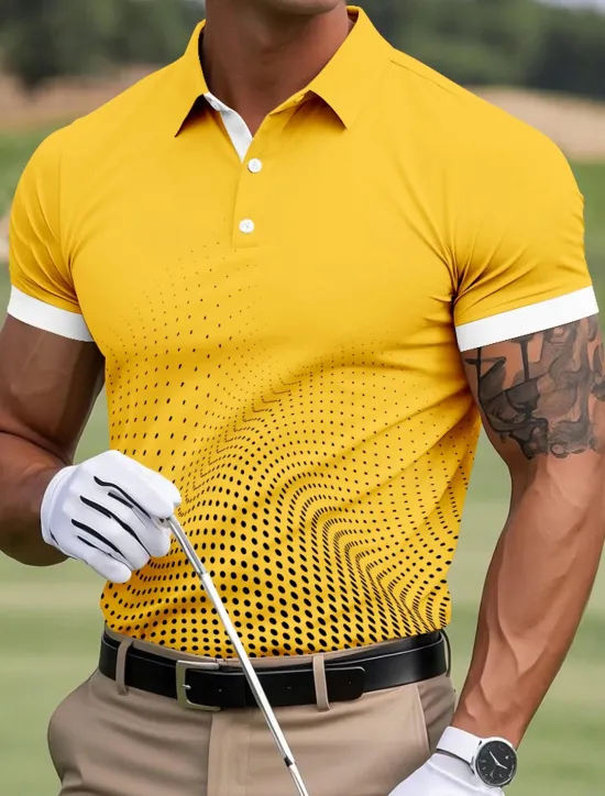 Clearance OUKU Men's Geometric Golf Polo Sports Polo Shirts Short Sleeve Polo Shirts Collared Shirts Casual Outdoor Athleisure Buttons Summer Yellow Red Navy Blue