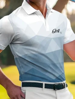 Discount OUKU Men's Geometric Golf Polo Sports Polo Shirts Short Sleeve Polo Shirts Sportswear Casual Athleisure Outdoor clothing Daily Wear 3D Print Buttons Summer Blue Purple Green