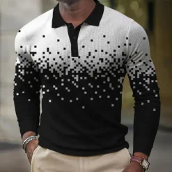 Clearance OUKU Men's Geometric Golf Shirt Long Sleeve Polo Shirts Collared Shirts Casual Vacation Wear Formal Wear Festival Wear Buttons 3D Print Spring Fall Winter Black