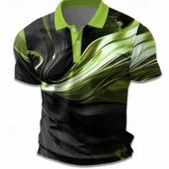 Online OUKU Men's Geometric Golf Shirt Short Sleeve Polo Shirts Collared Shirts Business Casual Vacation Wear Formal Wear Festival Wear Buttons 3D Print Summer Spring Yellow Green Gray