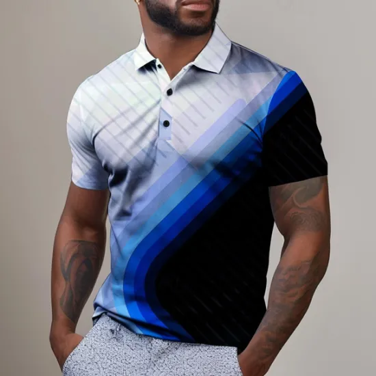 Hot OUKU Men's Geometric Golf Shirt Short Sleeve Polo Shirts Collared Shirts Business Casual Vacation Wear Formal Wear Festival Wear Buttons 3D Print Summer Red Blue Purple