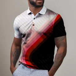 Hot OUKU Men's Geometric Golf Shirt Short Sleeve Polo Shirts Collared Shirts Business Casual Vacation Wear Formal Wear Festival Wear Buttons 3D Print Summer Red Blue Purple