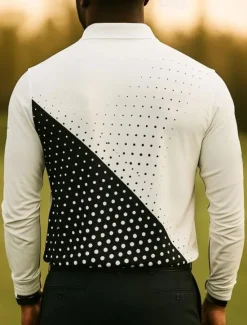 Best OUKU Men's Geometric Golf Sports Polo Shirts Long Sleeve Polo Shirts Collared Shirts Business Casual Business Athleisure Daily Wear Pocket 3D Print Buttons Spring Fall Winter White Red Blue