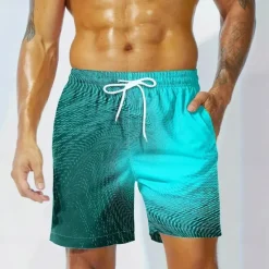 Best OUKU Men's Geometric Gradient Color Line Swim Trunks Swim Shorts Board Shorts Mid Waist Streetwear Hawaiian Beach Vacation Wear Side Pockets Mesh Lining Elastic Drawstring Waist Designer Clothing Apparel Blue