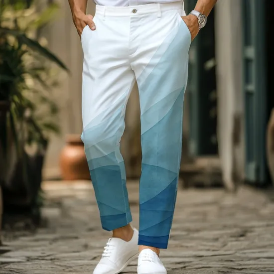 Outlet OUKU Men's Geometric Gradient Color Dress Pants Trousers Casual Pants Mid Waist Classic Style Vacation Daily Holiday Summer Spring Fall 3D Print Pink Blue Orange
