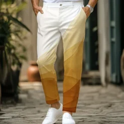 Outlet OUKU Men's Geometric Gradient Color Dress Pants Trousers Casual Pants Mid Waist Classic Style Vacation Daily Holiday Summer Spring Fall 3D Print Pink Blue Orange