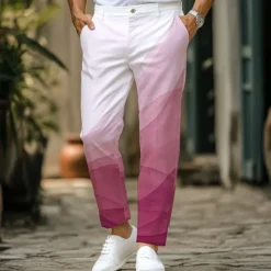 Outlet OUKU Men's Geometric Gradient Color Dress Pants Trousers Casual Pants Mid Waist Classic Style Vacation Daily Holiday Summer Spring Fall 3D Print Pink Blue Orange