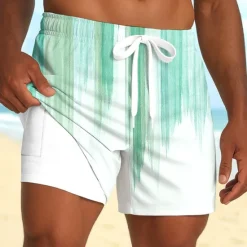 Outlet OUKU Men's Geometric Gradient Line Lined Shorts 2 in 1 Board Shorts Swim Shorts Mid Waist Casual Holiday Side Pockets With Compression Liner Elastic Drawstring Waist Designer Clothing Apparel