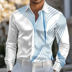 Online OUKU Men's Geometric Gradient Waves Satin Shirt Dress Shirt Button Up Shirt Long Sleeve Fashion Casual Vacation Daily Summer Spring Fall Turndown Collared Shirts 3D Print Yellow Blue Purple Green Gray