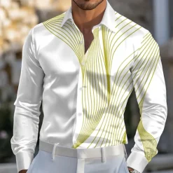 Online OUKU Men's Geometric Gradient Waves Satin Shirt Dress Shirt Button Up Shirt Long Sleeve Fashion Casual Vacation Daily Summer Spring Fall Turndown Collared Shirts 3D Print Yellow Blue Purple Green Gray