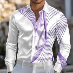 Online OUKU Men's Geometric Gradient Waves Satin Shirt Dress Shirt Button Up Shirt Long Sleeve Fashion Casual Vacation Daily Summer Spring Fall Turndown Collared Shirts 3D Print Yellow Blue Purple Green Gray