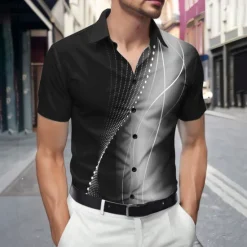 Outlet OUKU Men's Geometric Gradient Waves Shirt Summer Shirt Button Up Shirt Short Sleeve Fashion Casual Outdoor Vacation Dailywear Summer Spring Turndown 3D Print Collared Shirts Red Blue Green Gray