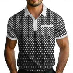 Hot OUKU Men's Geometric Gradient Waffle Polo Shirts Polo Shirts Short Sleeve Polo Shirts Turndown Business Casual Outdoor Vacation Streetwear 3D Print Summer Black