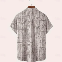 Outlet OUKU Men's Geometric Grid / Plaid Shirt Casual Shirt Button Up Shirt Short Sleeve Fashion Casual Vacation Holiday Streetwear Summer Turndown 3D Print Front One Pocket Linen Like Shirt Pink Blue Purple