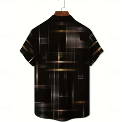 Online OUKU Men's Geometric Grid / Plaid Shirt Button Up Shirt Short Sleeve Fashion Casual Outdoor Vacation Streetwear Summer Spring Turndown 3D Print Collared Shirts Black Pink Army Green Blue Green