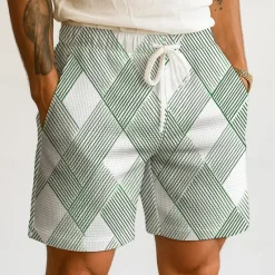 Discount OUKU Men's Geometric Grid / Plaid Waffle Shorts Sweat Shorts Casual Shorts Mid Waist Fashion Casual Vacation Jogging Workout Elastic Drawstring Waist Shorts with Pockets Designer Clothing Apparel