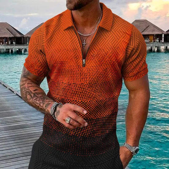 Best OUKU Men's Geometric Hawaiian Polo Shirts Golf Shirt Short Sleeve Polo Shirts Collared Shirts Casual Beach Wear Vacation Wear Party Outfits 3D Print Quarter Zip Polo Yellow Pink Blue