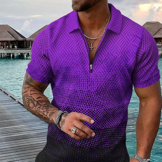 Best OUKU Men's Geometric Hawaiian Polo Shirts Golf Shirt Short Sleeve Polo Shirts Collared Shirts Casual Beach Wear Vacation Wear Party Outfits 3D Print Quarter Zip Polo Yellow Pink Blue