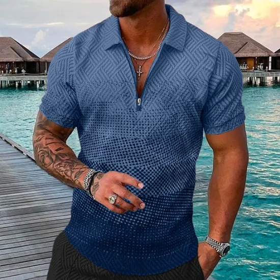 Best OUKU Men's Geometric Hawaiian Polo Shirts Golf Shirt Short Sleeve Polo Shirts Collared Shirts Casual Beach Wear Vacation Wear Party Outfits 3D Print Quarter Zip Polo Yellow Pink Blue