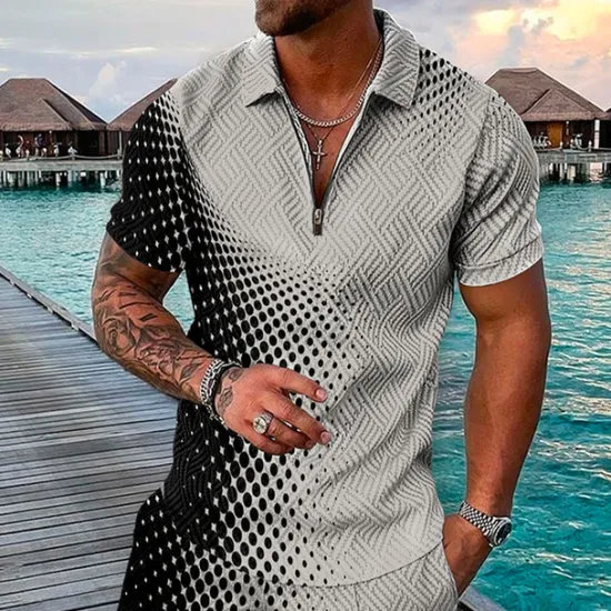 Best OUKU Men's Geometric Hawaiian Polo Shirts Golf Shirt Short Sleeve Polo Shirts Collared Shirts Casual Beach Wear Vacation Wear Party Outfits 3D Print Quarter Zip Polo Black / Gray Pink Red