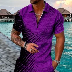 Best OUKU Men's Geometric Hawaiian Polo Shirts Golf Shirt Short Sleeve Polo Shirts Collared Shirts Casual Beach Wear Vacation Wear Party Outfits 3D Print Quarter Zip Polo Black / Gray Pink Red