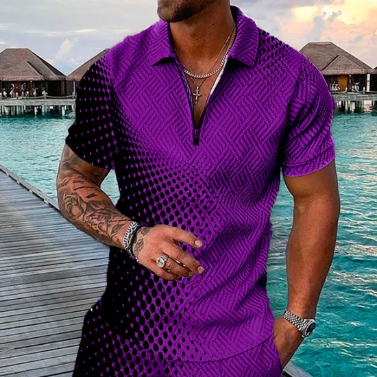 Best OUKU Men's Geometric Hawaiian Polo Shirts Golf Shirt Short Sleeve Polo Shirts Collared Shirts Casual Beach Wear Vacation Wear Party Outfits 3D Print Quarter Zip Polo Black / Gray Pink Red