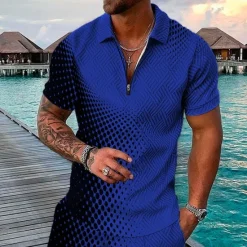 Best OUKU Men's Geometric Hawaiian Polo Shirts Golf Shirt Short Sleeve Polo Shirts Collared Shirts Casual Beach Wear Vacation Wear Party Outfits 3D Print Quarter Zip Polo Black / Gray Pink Red