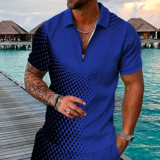 Best OUKU Men's Geometric Hawaiian Polo Shirts Golf Shirt Short Sleeve Polo Shirts Collared Shirts Casual Beach Wear Vacation Wear Party Outfits 3D Print Quarter Zip Polo Black / Gray Pink Red