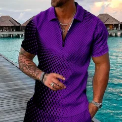 Best OUKU Men's Geometric Hawaiian Polo Shirts Golf Shirt Short Sleeve Polo Shirts Collared Shirts Casual Beach Wear Vacation Wear Party Outfits 3D Print Quarter Zip Polo Black / Gray Pink Red