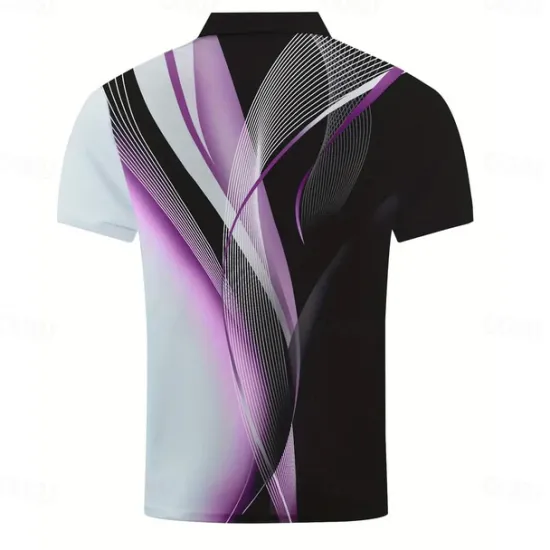 Outlet OUKU Men's Geometric Line Polo Short Sleeve Polo Shirts Collared Shirts Business Casual School Outdoor Daily Wear 3D Print Summer White Blue Purple
