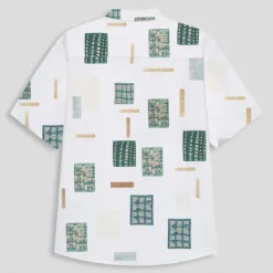 New OUKU Men's Geometric Linen Shirt Casual Shirt Button Up Shirt Short Sleeve Fashion Daily Sports & Outdoors Outdoor Sport Causal Lapel Buttons White